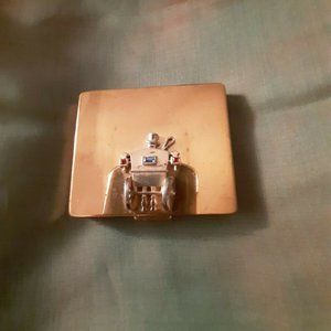 Vintage signed Classic FLATO square compact mirror gold Jewelled Carriage 40s